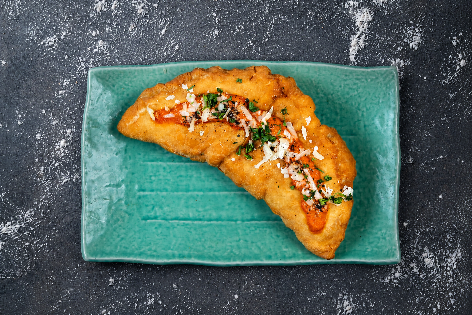 Crispy Mini Pizza Fritta with authentic Italian flavours and a golden fried crust served at The Meet Up in Cascavelle, Mauritius.